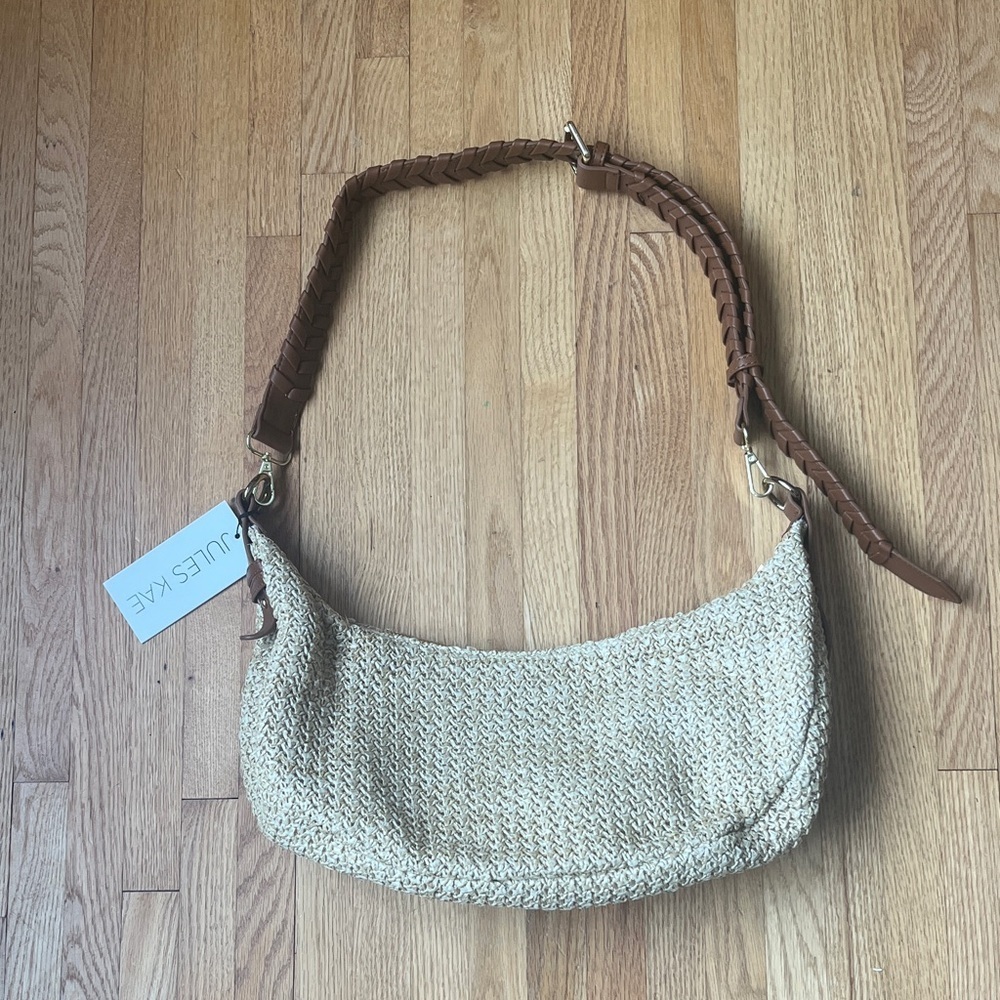 Jules Kae Tan and Cream Woven Shoulder Bag